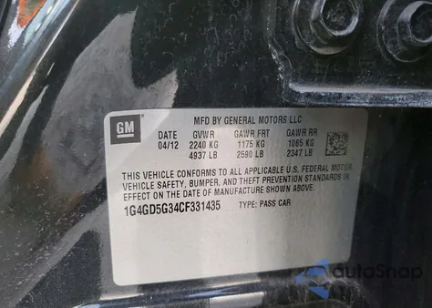 2012 Buick Lacrosse Premium from USA, damaged, VIN 1G4GD5G34CF331435